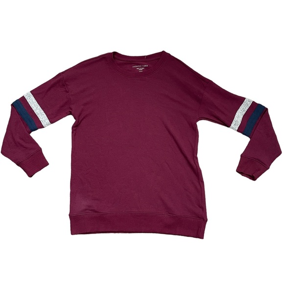 American Eagle Maroon Burgundy Soft & Sexy Plush Baseball Crew Sweatshirt size S - Picture 1 of 7